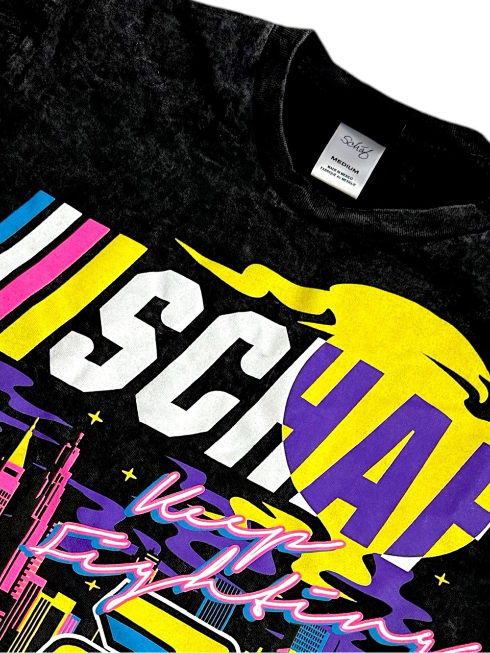 Schaf Racing Graphic Tee Mens Medium Black Acid Wash Neon Car Shirt